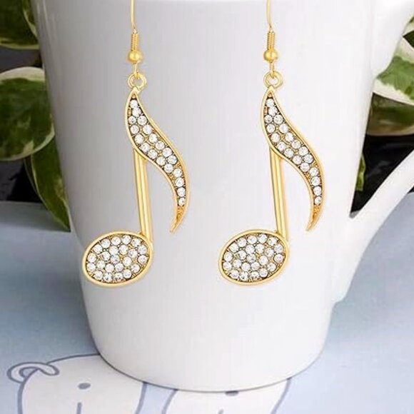Earrings💛Crystal Gold Plated Music Note Earrings Jewelry Gift Set - Picture 1 of 4